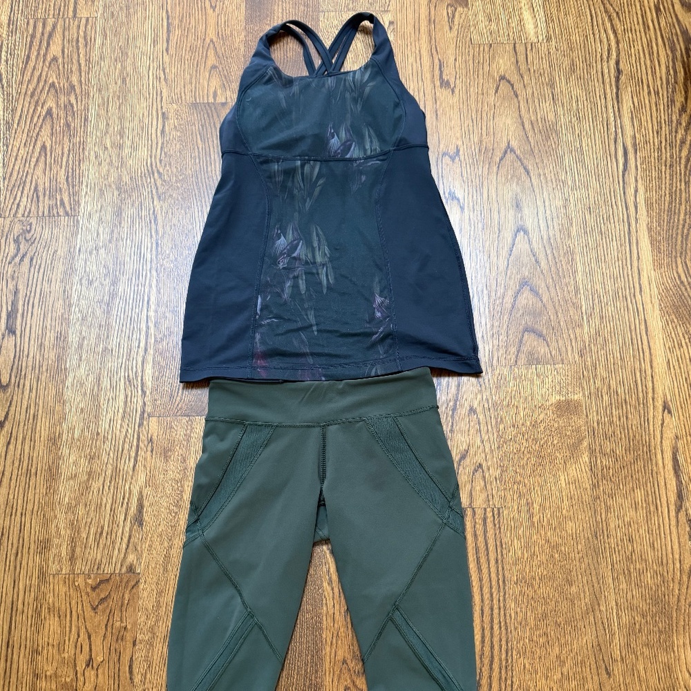 Lululemon mesh trim capri and tank top size 4